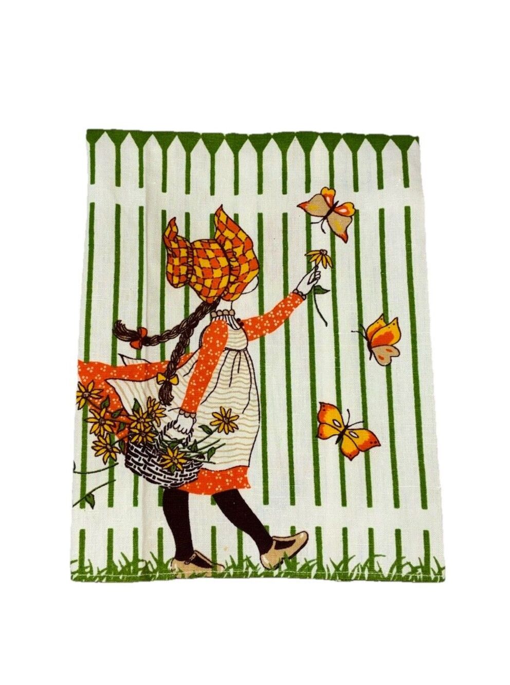 Vintage Linen Kitchen Tea Towel Bonnet Girl 1970’s 16”x26”
